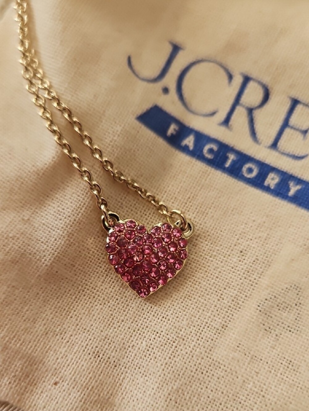 J. Crew Factory Gold-Tone Necklace with Pink Crystal Heart Pendant